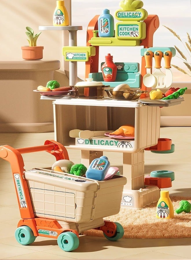 aoduoyaya 42PCS Children's kitchen toy sets, Simulated kitchen toys, Simulated cooking toys, DIY kitchen stove, Children's shopping cart toys, There are realistic lights and sounds, Scenario simulation - Image 3